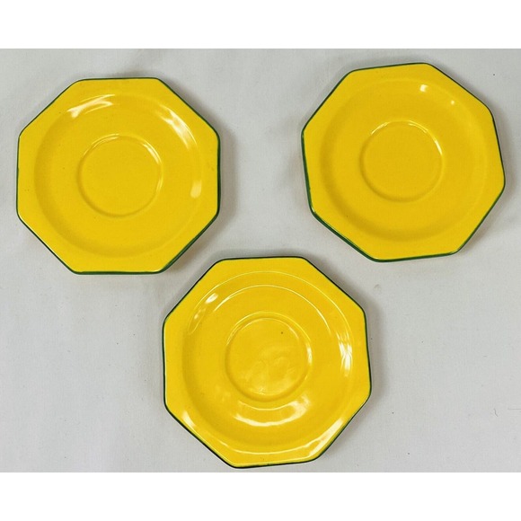 Vtg Les Grottes Dieulefit France Caves Yellowware Espresso Cups Saucers - 3 sets - Picture 5 of 13